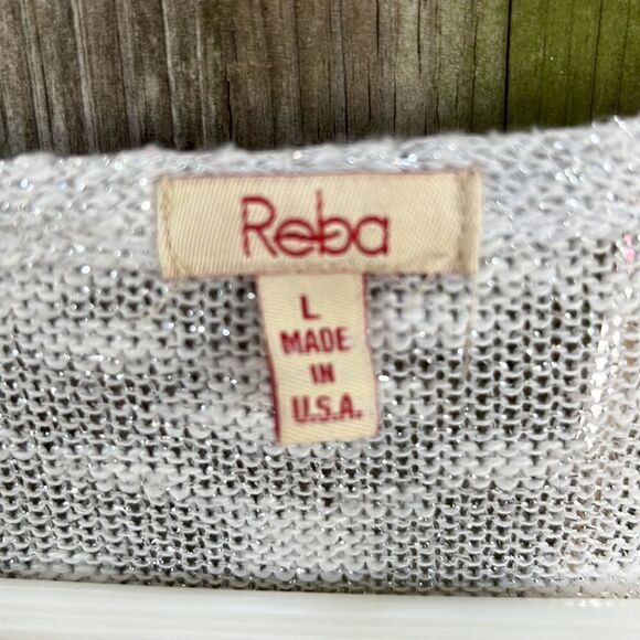 Reba Ligthtweight Ivory Floral Knit Sweater Metallic Embellishments Size Large - Picture 5 of 8